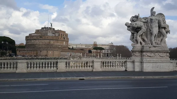 Ponte Vittorio Emanuele Com Castel Sant Angelo Fundo Roma Itália — Fotografia de Stock