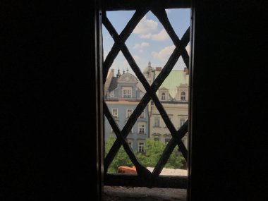 Krakow Polonya 'daki belediye kulesinden görüntü