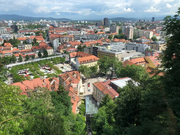Vista Ferrovia Funicular Para Castelo Liubliana — Fotografia de Stock