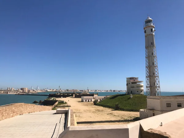 Vuurtoren Het Kasteel Van San Sebastian Cadiz Spanje — Stockfoto