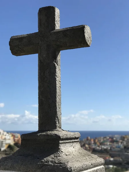 Cross looking out over Las Palmas old town Gran Canaria