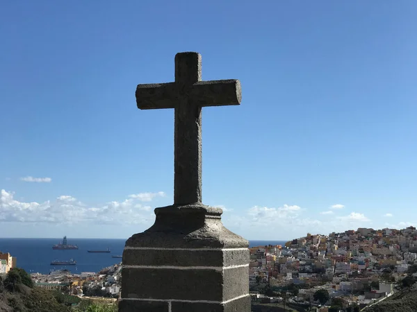 Cross looking out over Las Palmas old town Gran Canaria