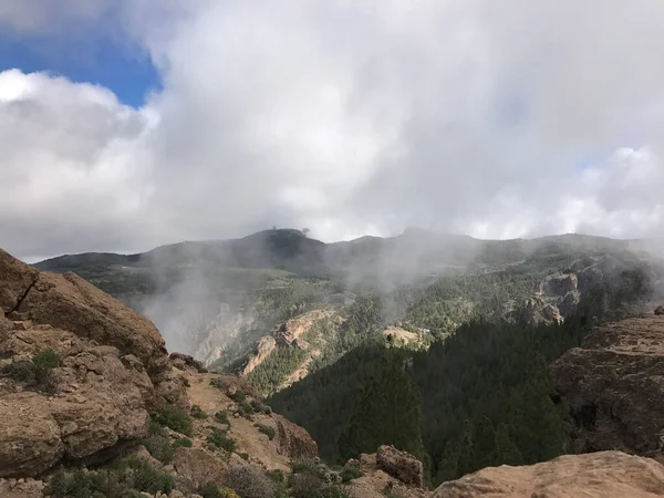 Landschaft Vom Roque Nublo Aus Gesehen Einem Vulkangestein Auf Der — Stockfoto