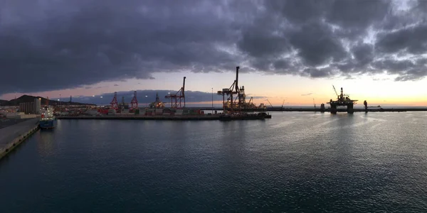 Panoram Från Hamnen Las Palmas Gran Canaria Soluppgången — Stockfoto