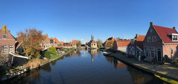 Panorama Canal Hindeloopen Autumn Friesland Netherlands — Stock Photo, Image