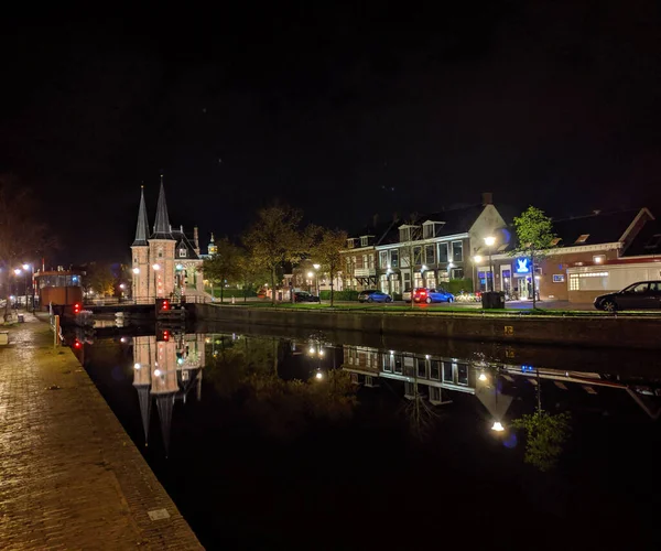 Puerto Agua Por Noche Sneek Frisia Países Bajos — Foto de Stock