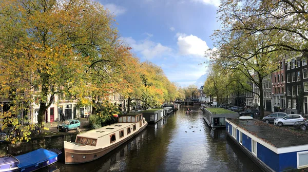 Panorama Kanału Amsterdamie Holandia — Zdjęcie stockowe
