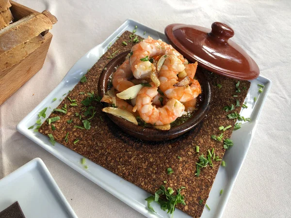 Delicious Gambas Ajillo Restoran Vista Mar Las Coloradas Gran Canaria — Stok Foto