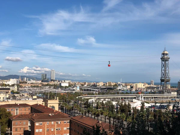 Port Vell Tramvai Aeriene Barcelona Spania — Fotografie, imagine de stoc