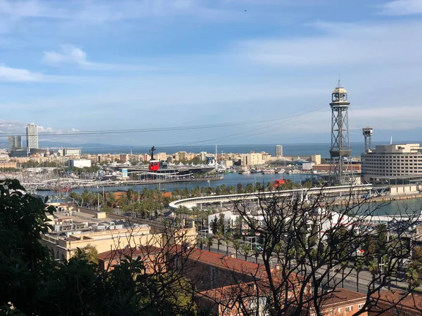 Port Vell Légi Villamos Barcelonában Spanyolországban — Stock Fotó