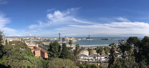 Panoráma Port Vell Légi Villamosról Barcelonában Spanyolországban — Stock Fotó