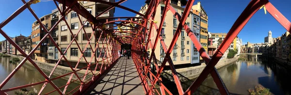 Panorama Ponte Pont Les Peixateries Velles Sobre Rio Onyar Girona — Fotografia de Stock