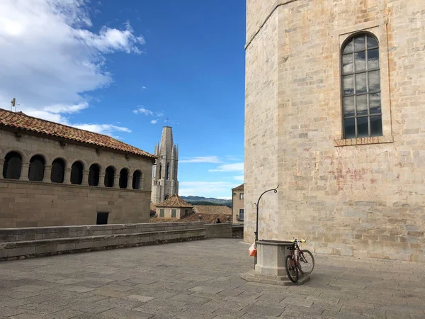 Basiliek Van Sant Feliu Vanaf Kathedraal Van Girona Girona Spanje — Stockfoto