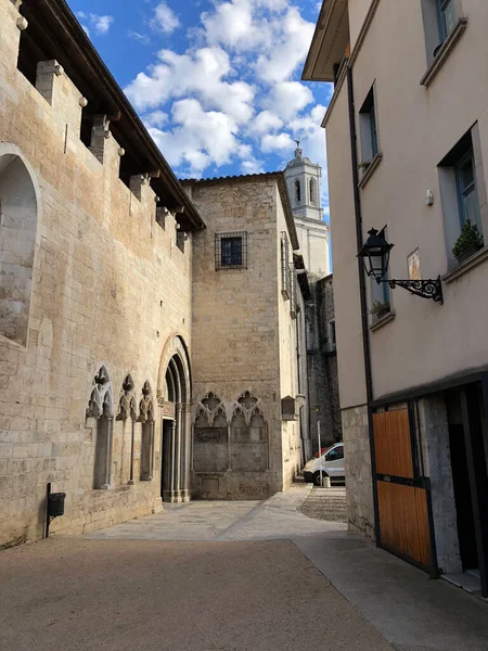 Calle Junto Basílica Sant Feliu Girona España — Foto de Stock