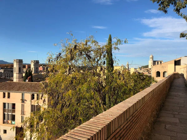 Wandelen Stadsmuur Van Girona Spanje — Stockfoto