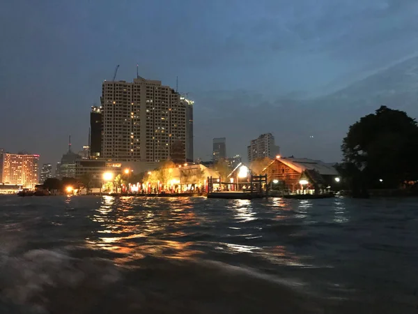 Vista Dal Fiume Chao Phraya Bangkok Notte — Foto Stock