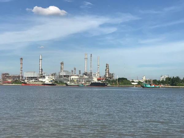 Indústria Com Navios Longo Rio Chao Phraya Bangkok Tailândia — Fotografia de Stock