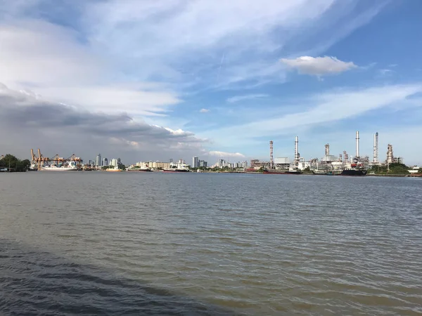 Industri Längs Chao Phraya Floden Bangkok Thailand — Stockfoto