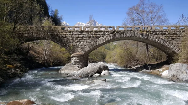 Ponte Sobre Riacho Frontera Del Portalet Espanha — Fotografia de Stock