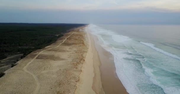 Aerial Shot Mimizan Beach France — Stock Video