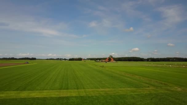 Luftaufnahmen Von Landwirten Die Auf Landwirtschaftlichen Flächen Rund Laaksum Friesland — Stockvideo