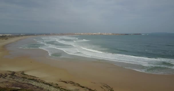 Aerial Pan Peniche Beach Portugal — Stock Video