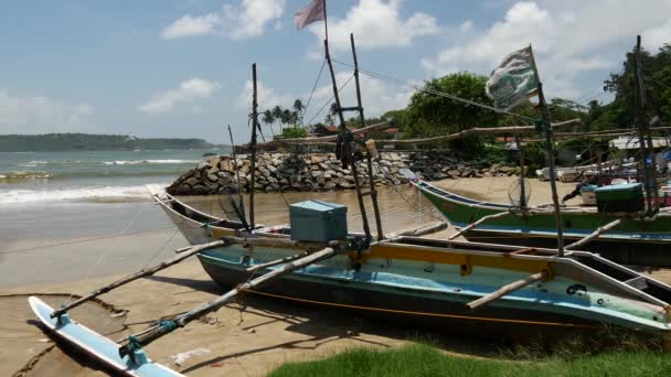 Galle Sri Lanka Sahilinde Balıkçı Tekneleri — Stok video