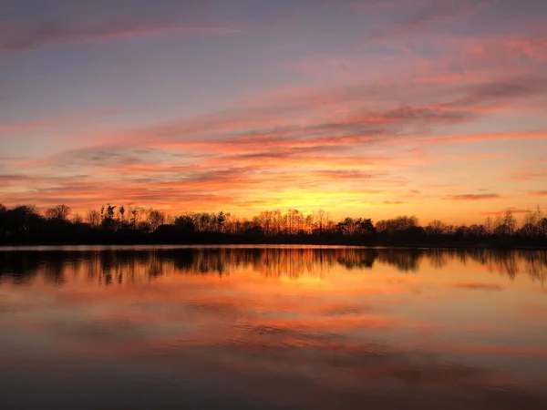 Sunset Reflection Lake Zelhem Netherlands — Stock Photo, Image