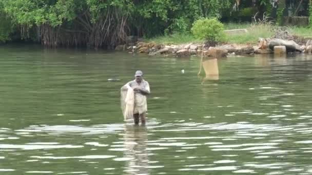 在斯里兰卡西海岸Negombo的河里用渔网捕鱼的渔民 — 图库视频影像
