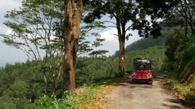 Tuk tuk 'tan dağ manzarasına, Sabaragamuwa bölgesine, Sri Lanka' ya