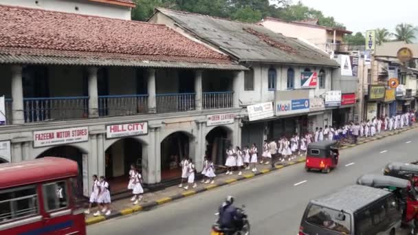 Gran Grupo Escolares Que Pasan Por Kandy Provincia Central Sri — Vídeo de stock