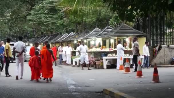 Group Monks Walking Temple Complex Temple Tooth Kandy Sri Lanka — Stock Video
