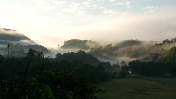 Tiempo Desaparece Paisaje Campos Arroz Colinas Misteriosas Norte Tailandia Asia — Vídeos de Stock