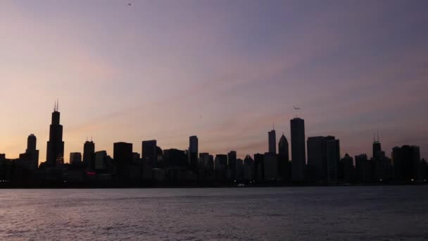 Tijdsverloop Chicago Skyline Zonsondergang — Stockvideo