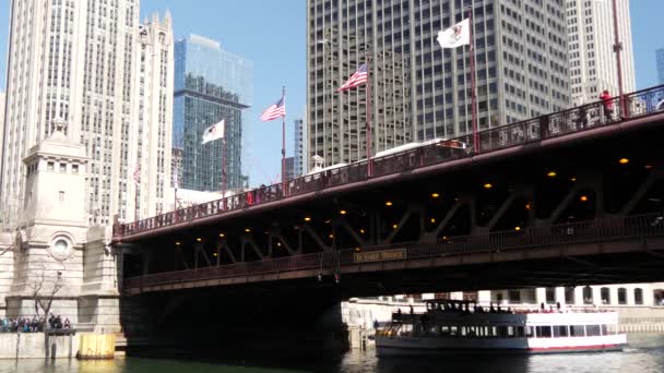 在芝加哥河的游轮 — 图库视频影像