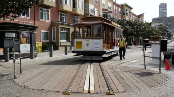 Kabelbaan Turnaround Stop Bij Taylor Street Visser Werf San Francisco — Stockvideo