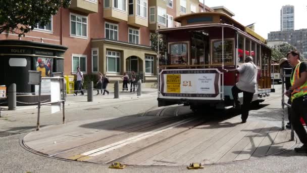 Kabelbaan Turnaround Stop Bij Taylor Street Visser Werf San Francisco — Stockvideo