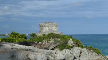 Tulum Yucatan, Meksika 'daki antik Maya kalesindeki kayalıklarda kertenkele
