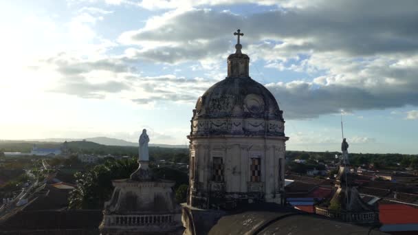 Granada Nikaragua Daki Iglesia Merced Den Gün Batımı Manzarası — Stok video