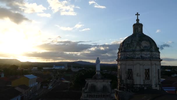 Granada Nikaragua Daki Iglesia Merced Den Gün Batımı Süresi Doldu — Stok video