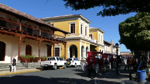 Scena Uliczna Granadzie Nikaragua Koniem Powozem — Wideo stockowe