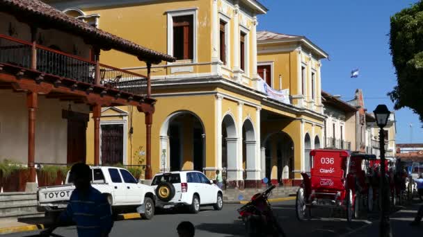 Уличная Сцена Гранаде Никарагуа Лошадью Каретой — стоковое видео