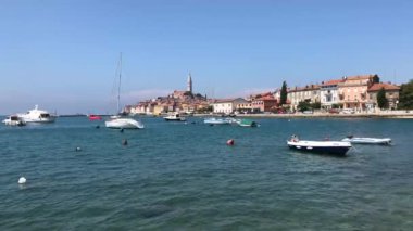 Aziz Euphemia Kilisesi ve Rovinj Hırvatistan 'ın ufuk çizgisi