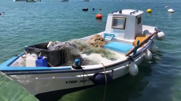 Small Fishing Boat Harbor Rovinj Croatia — Stock Video