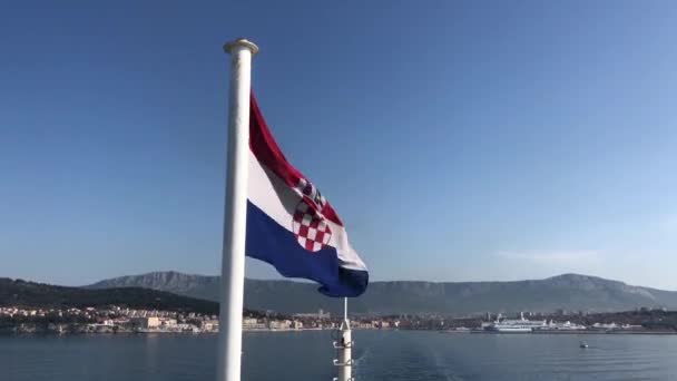 Croatian Flag Ferry While Leaving Split Croatia Ferry — Stock Video