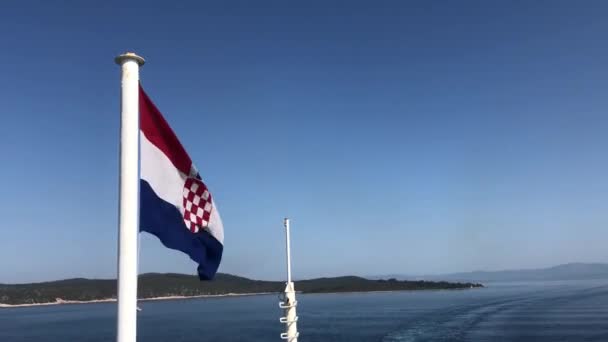 Croatian Flag Ferry While Leaving Split Croatia Ferry — Stock Video