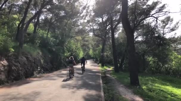 Turista Mountain Bike Parco Forestale Marjan Spalato Croazia — Video Stock