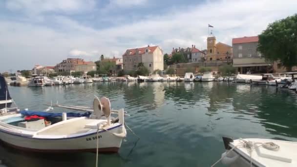 Båtar Hamnen Zlarin Kroatien — Stockvideo