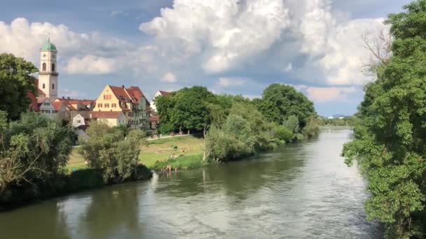 Danube River Regensburg Germany — Stock Video