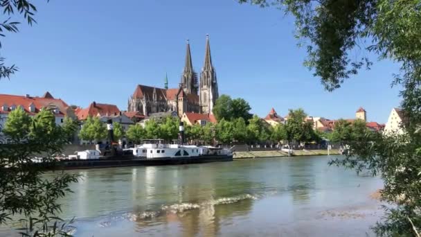Río Danubio Catedral Ratisbona Ratisbona Alemania — Vídeos de Stock
